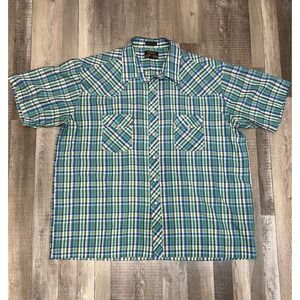 Outlaw Western Wear Vintage Pearl Snap Western‎ Shirt Blue Plaid Size 2X Big
